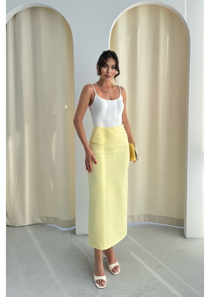 Sarı Kat Detaylı Kalem Etek fiyatları