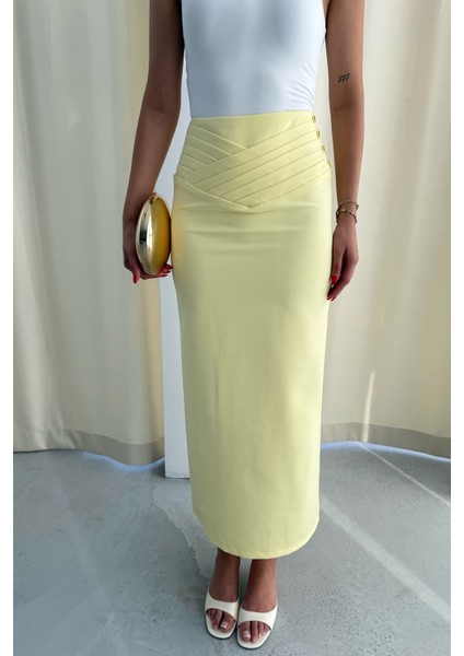 Sarı Kat Detaylı Kalem Etek modelleri