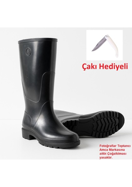 Arısan Siyah Uzun Konçlu Çizme – Astar Destekli, Kaymaz Tabanlı Çizme 40 cm Çakı Hediyeli !!