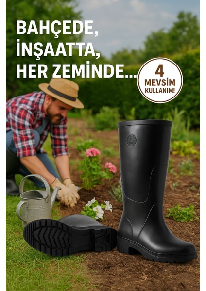 Arısan Siyah Uzun Konçlu Çizme – Astar Destekli, Kaymaz Tabanlı Çizme 40 cm Çakı Hediyeli !!