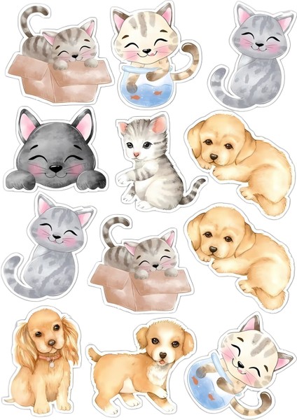 Kedi ve Köpekler Yenilebilir Cupcake ve Pasta Resim Baskı