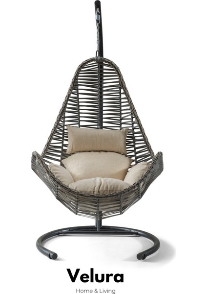 Zen Bahçe Salıncağı - Gri Rattan Krem Minder