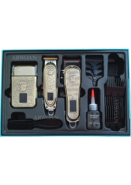 LCD Ekranlı Kablosuz Şarjlı Sakal ve Tıraş Makinesi 3’lü Kuaför Seti