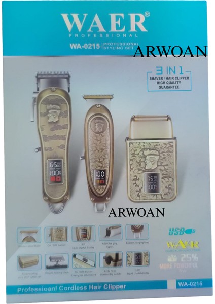 LCD Ekranlı Kablosuz Şarjlı Sakal ve Tıraş Makinesi 3’lü Kuaför Seti