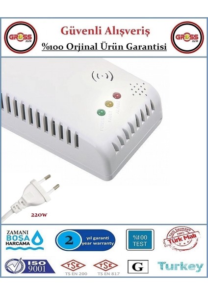 Gaz Dedektörü - Doğalgaz Alarm Dedektörü - 220W fiyatları
