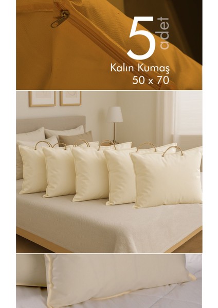 5'li Set 70X50 cm Yastık & Kıyafet Organizer Hurç Krem