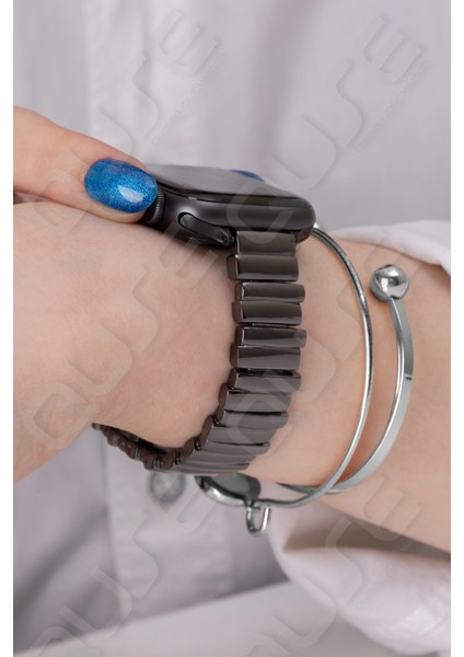 Armis Serisi Paslanmaz Çelik Kordon, Apple Watch Series SE/11/10/9/8/7/6/5/4/3 ile Uyumlu, 46MM/45MM/44MM, Siyah fırsatları