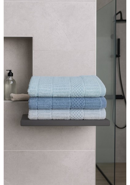 Atlas 3’lü Banyo Havlu Seti – 100X150 cm %100 Pamuk, Yumuşak Dokulu, Örgü Desen.