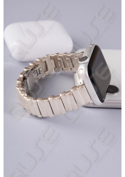 Armis Serisi Paslanmaz Çelik Kordon, Apple Watch Series SE/11/10/9/8/7/6/5/4/3 ile Uyumlu, 42MM/41MM/40MM/38MM, Starlight modelleri