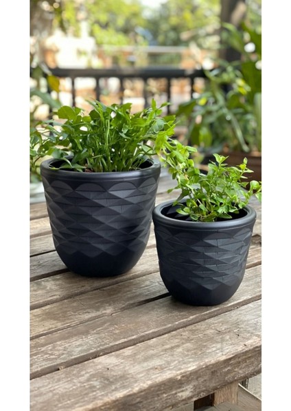 2'li Elmas Kesim Saksı Seti – 11x12 cm ve 9x9 cm Modern Dekoratif Saksı