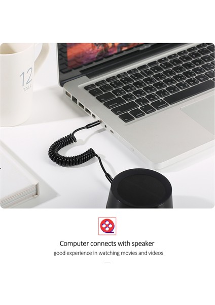 Aux Ses Aktarım Kablosu 1.2m - Aux Uzatma Kablosu 3.5mm Spiral - Siyah fırsatları