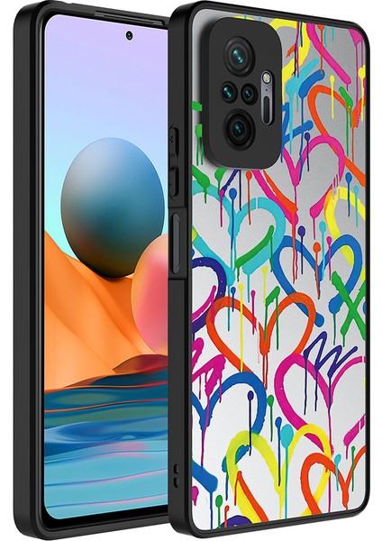 Xiaomi Redmi Note 10 Pro Kılıf Aynalı Desenli Kamera Korumalı Parlak Vlmr Mirror Kapak-Kalp