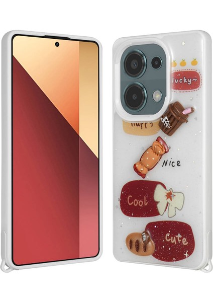 Xiaomi Poco M6 Pro 4g Kılıf Parlayan Simli Kabartma Figürlü Vlmr Cevze Kapak-Beyaz