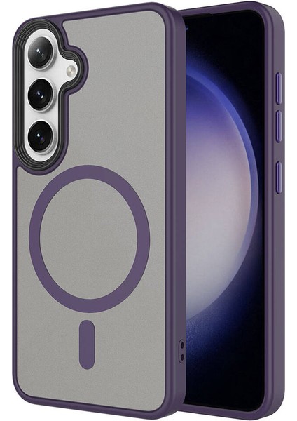 Galaxy S24 Kılıf Sert Pc Arka Yüzey Wireless Şarj Özellikli Vlmr Flet Magsafe Kapak-Derin Mor