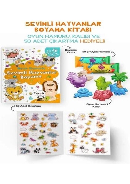Sevimli Hayvanlar Boyama Kitabı - Oyun Hamurlu - 3 Yaş +