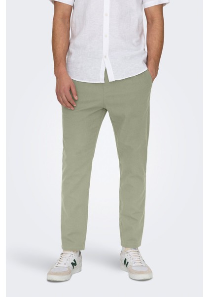 Dar Paça Gri - Yeşil Erkek Kargo Pantolon Onslınus Crop 0007 Cot Lın Pnt Noos