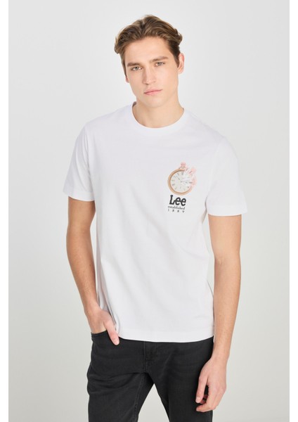 Regular Fit Grafik Bas Beyaz Erkek Kısa Kol T-Shirt