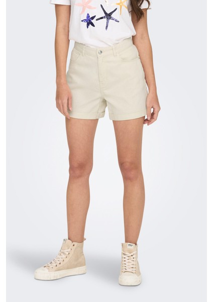 ONLVEGA HW MOM DNM SHORTS Ekru Kadın Şort