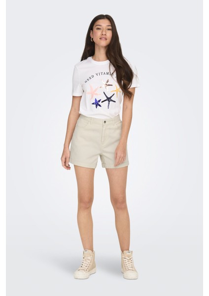 ONLVEGA HW MOM DNM SHORTS Ekru Kadın Şort modelleri