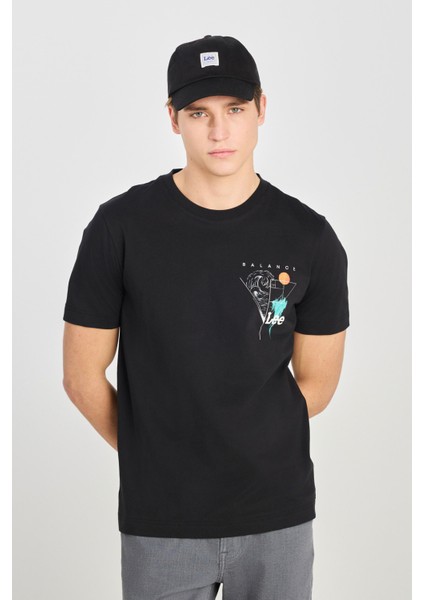 Regular Fit Grafik Bas Siyah Erkek Kısa Kol T-Shirt