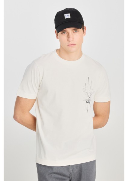 Regular Fit Grafik Bas Beyaz Erkek Kısa Kol T-Shirt