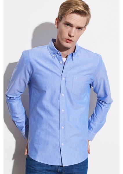 Uzun Kollu Gömlek Mavi Erkek Gömlek