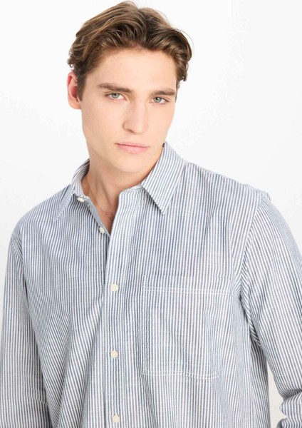 Çizgili Relaxed Fit Gö Ekru Erkek Gömlek modelleri
