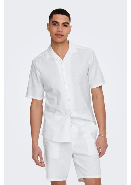 Onscaiden Keten ve Pamuk Karışımlı Slim Fit Kısa Kollu Gömlek Erkek Gömlek 22025116