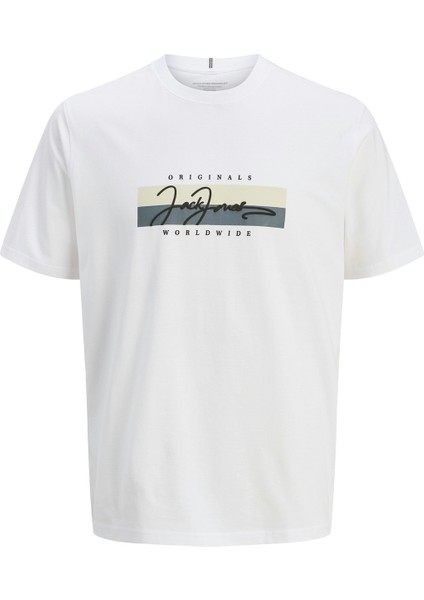Jack & Jones JORFREDERIKSBERG BOX SCRI Beyaz Erkek Kısa Kol T-Shirt