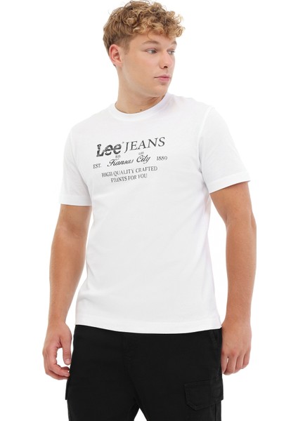 Regular Fit Grafik Bas Beyaz Erkek Kısa Kol T-Shirt