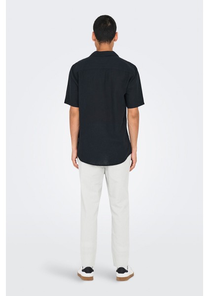 Onscaiden Keten ve Pamuk Karışımlı Slim Fit Kısa Kollu Gömlek Erkek Gömlek 22025116 fırsatları