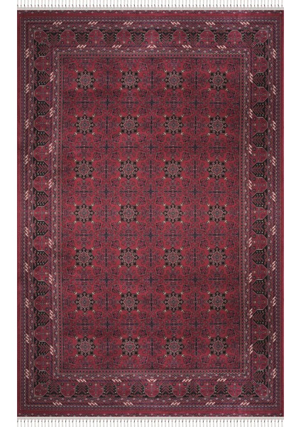 Halı Burj 8731 Bordo Afgan Desenli Viskon 170 Tarak Dokuma Sıklığı Özel Tezgah Üst Kalite Halı