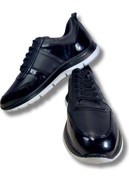 Irfan Yavuz Siyah Beyaz Tabanlı Hakiki Deri Bağcıklı Erkek Günlük Spor Ayakkabı 41