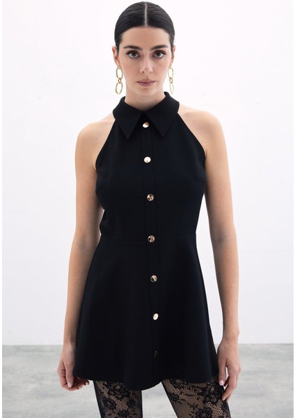 Çıt Çıtlı Kısa Elbise - Siyah fırsatları