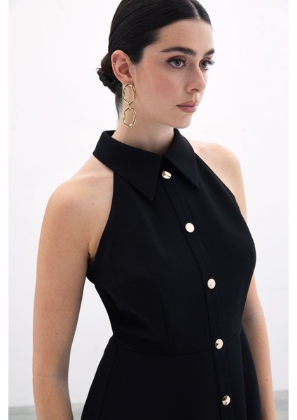 Çıt Çıtlı Kısa Elbise - Siyah indirimleri