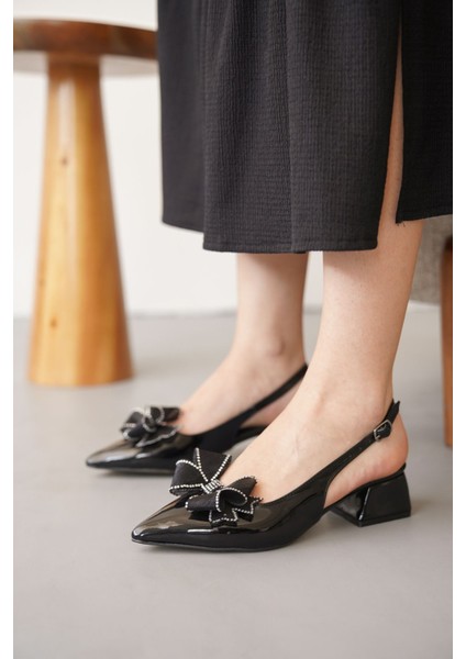 Kadın Howen Kısa Topuklu Ayakkabı - Siyah-Rugan