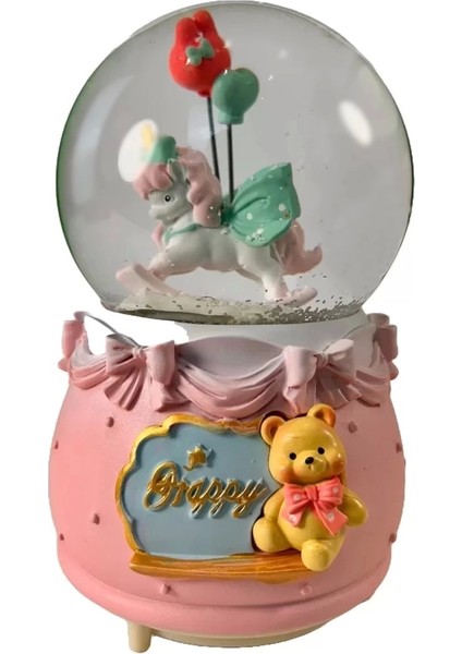 HDY0115 Orta Boy Hediyelik Müzikli Işıklı Kar Atan Kar Küresi (Pilli) Happy