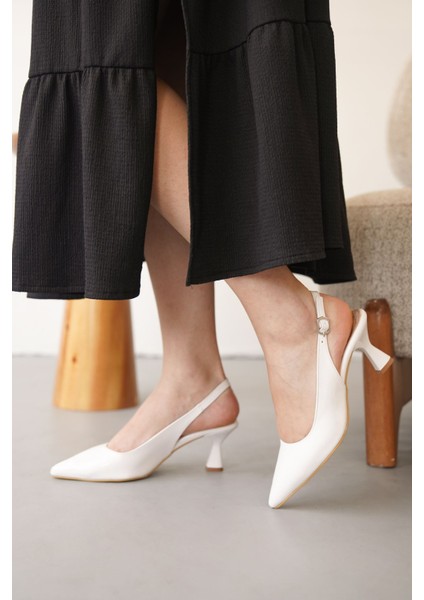 Kadın Frodi Kısa Topuklu Ayakkabı - Beyaz-Rugan