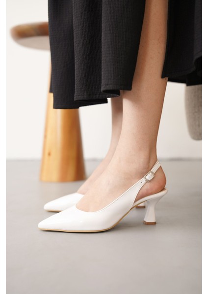 Kadın Frodi Kısa Topuklu Ayakkabı - Beyaz-Rugan fırsatları