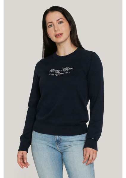 Kadın Yazı Logolu Kazak - Lacivert