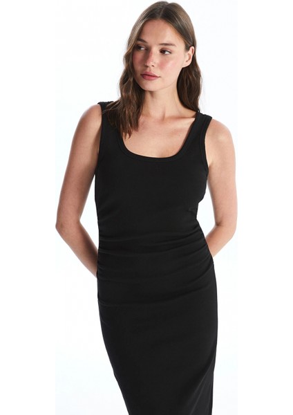 Lcw Vision Siyah Kadın U Yaka Düz Bodycon Elbise modelleri