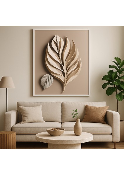 3D Yaprak Desenli Büyük Boy Mdf Tablo – Uv Baskılı Modern Duvar Dekoru