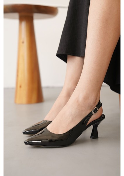 Kadın Frodi Kısa Topuklu Ayakkabı - Siyah-Rugan
