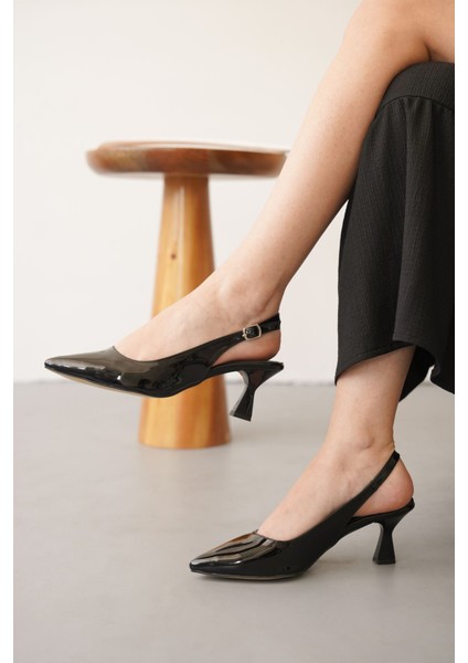 Kadın Frodi Kısa Topuklu Ayakkabı - Siyah-Rugan modelleri