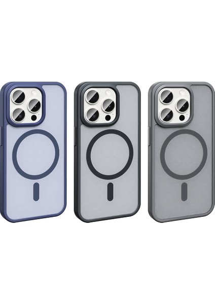 Apple iPhone 15 Pro Kılıf Magsafe Şarj Özellikli Mat Arka Yüzey Vlmr Sio Kapak-Gri fiyatları