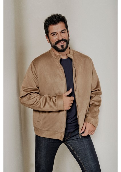 Erkek Bej Standart Fit Normal Kesim Dik Yaka Sıcak Tutan Süet Ceket Mont fiyatları