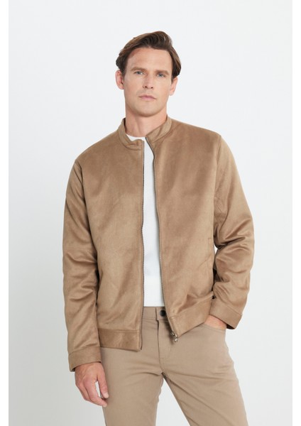 Erkek Bej Standart Fit Normal Kesim Dik Yaka Sıcak Tutan Süet Ceket Mont indirimleri