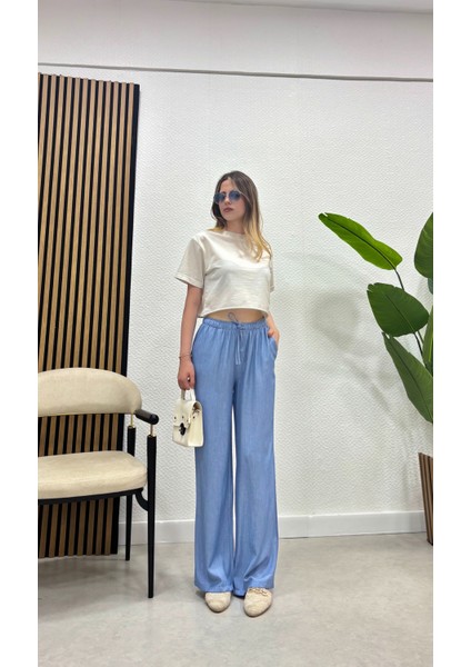 Keten Karışımlı Bol Kesim Tesettür Pantolon