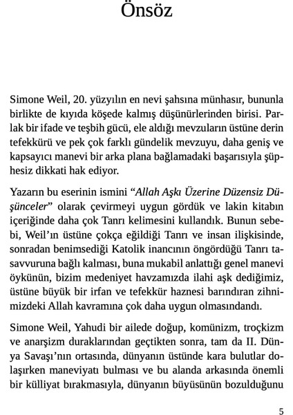 Allah Aşkı Üzerine Düzensiz Düşünceler - Simone Weil fiyatları
