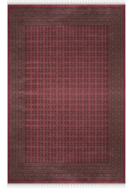 Halı Burj 8751 Bordo Afgan Desenli Viskon 170 Tarak Dokuma Sıklığı Özel Tezgah Üst Kalite Halı